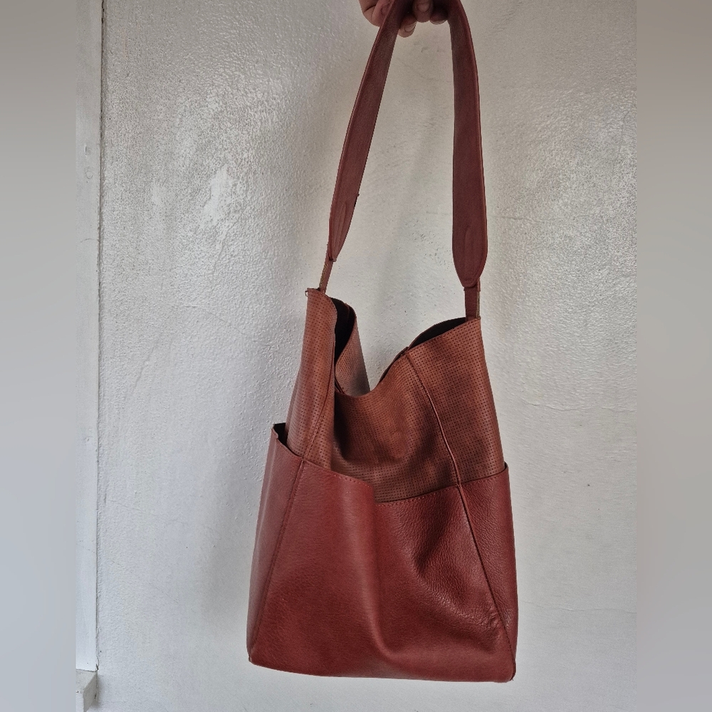 Anthropologie Rust Brown Leather Hobo Bag